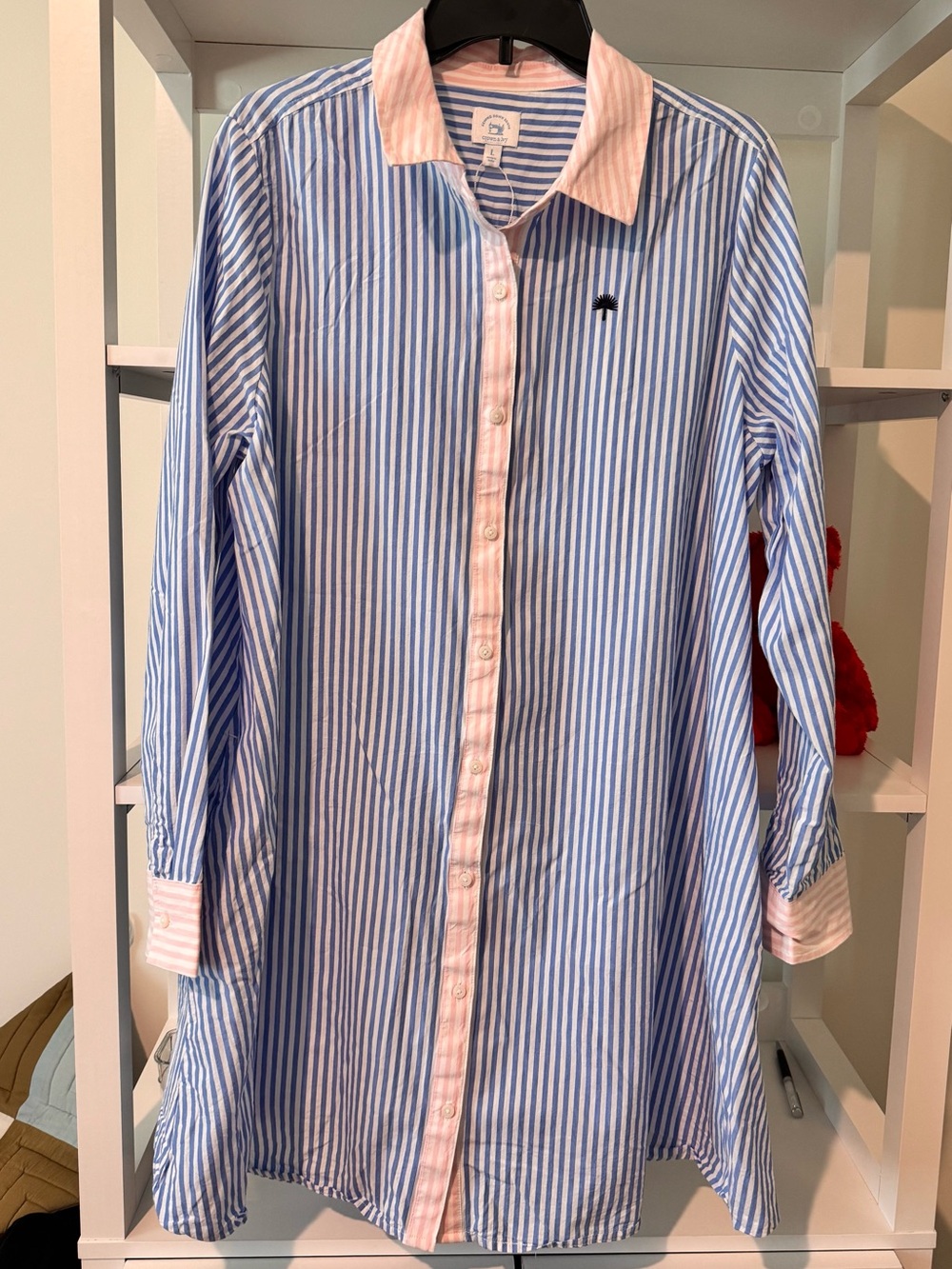 Crown Ivy Blue & Pink Striped Long Sleeve Shirt Dress.Button down.Size Large.$79